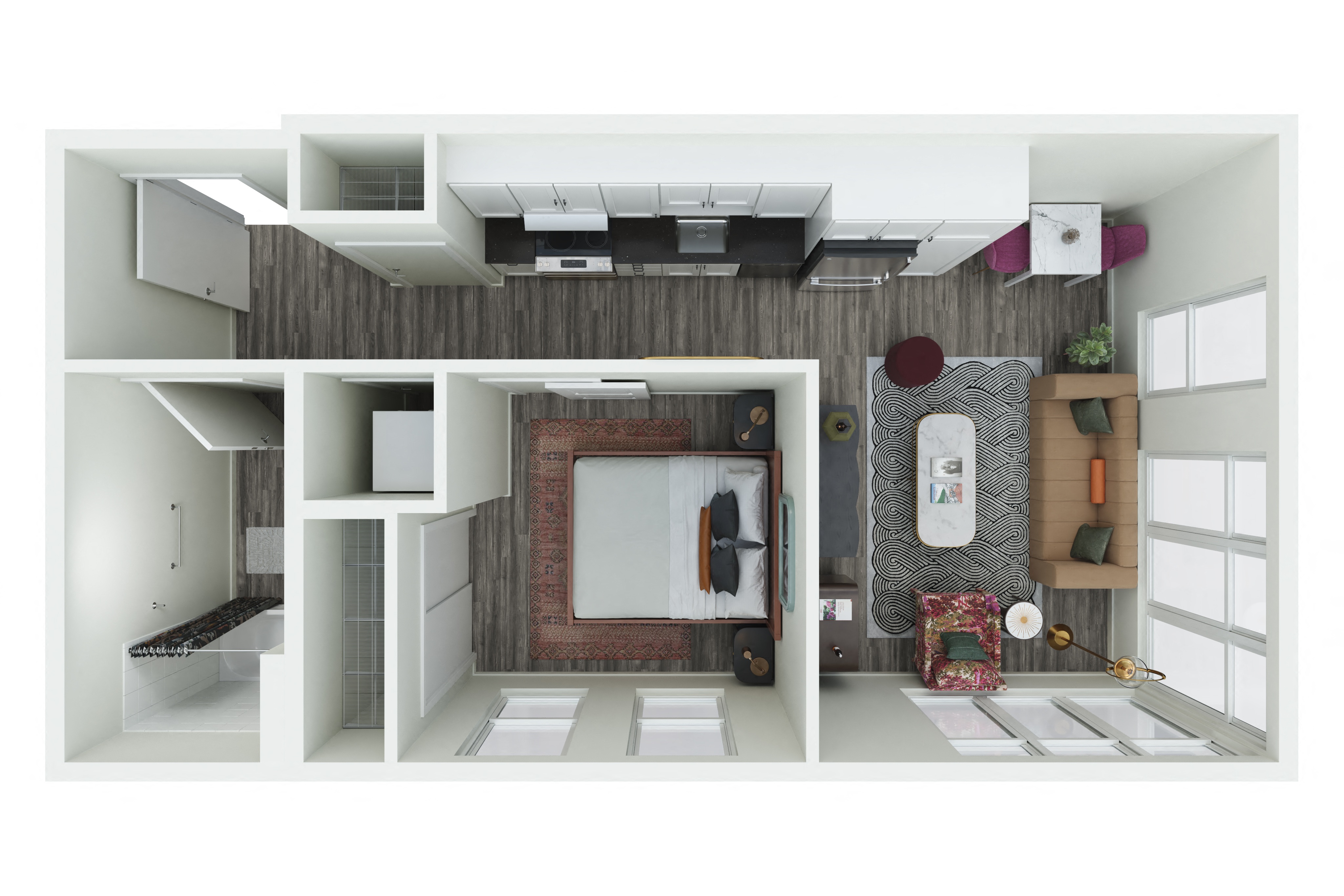 Floor plan layout diagram for 1x1 - 1.08